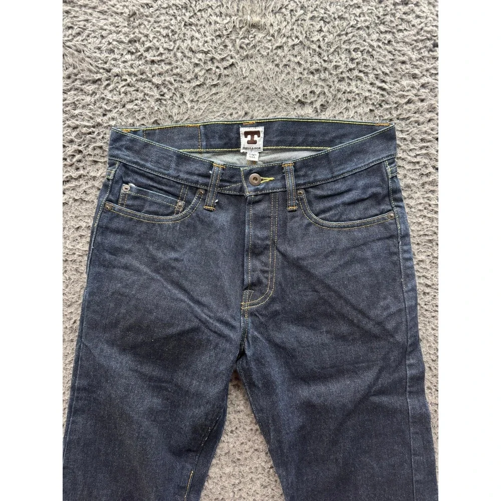 Tellason Mid Rise Slim Straight Selvedge Cotton Jeans‎ Black Mens Size 29